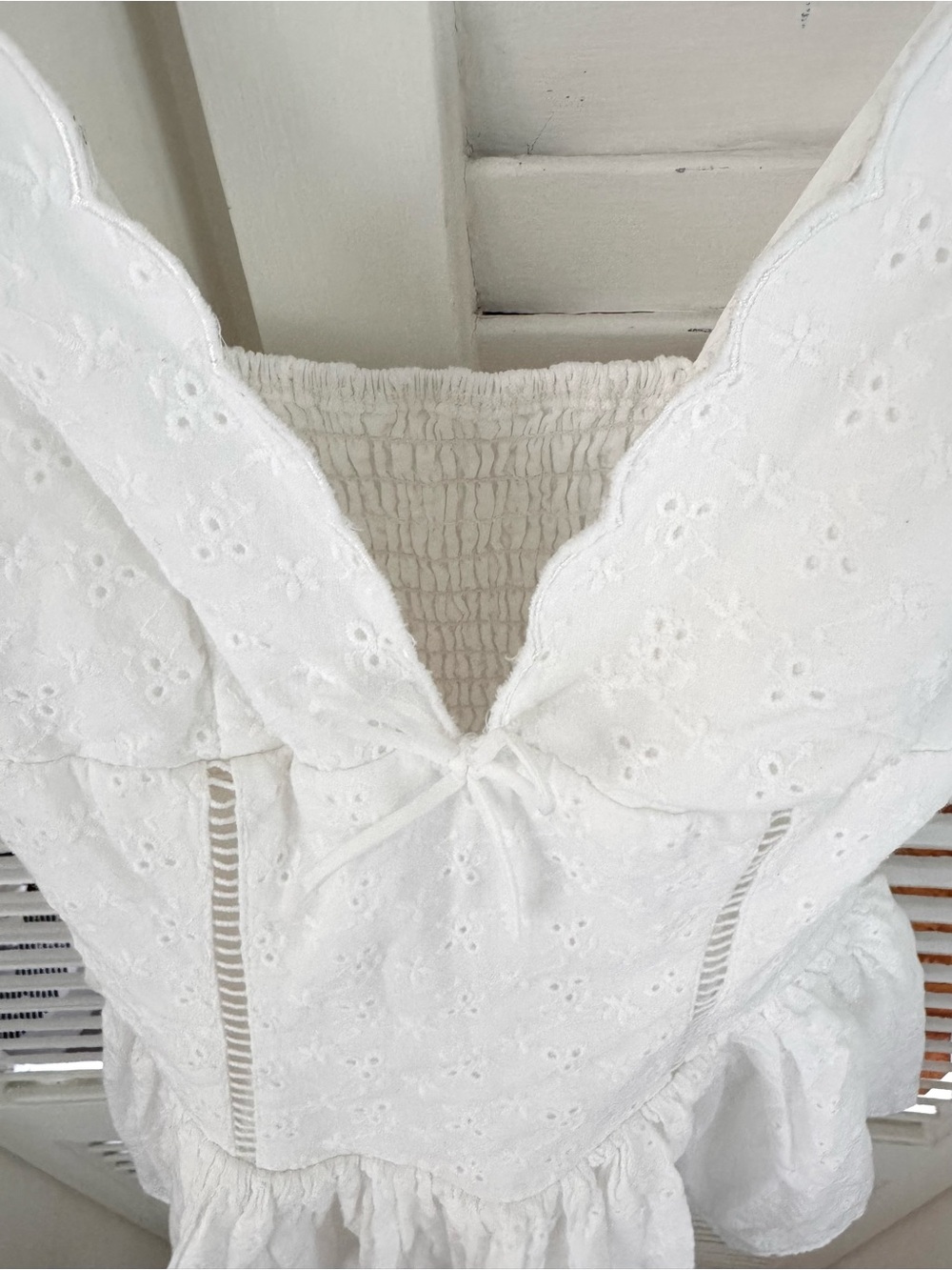 NWOT Oh Polly Sabina Broderie Anglaise Bow-Detail A-Line Mini Dress in White - Picture 5 of 8